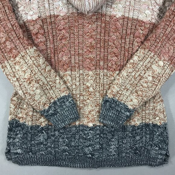 Lety & Me Cardigan Women's Large Brown Colorblock Sweater Knit Hooded Open Front - Picture 9 of 15